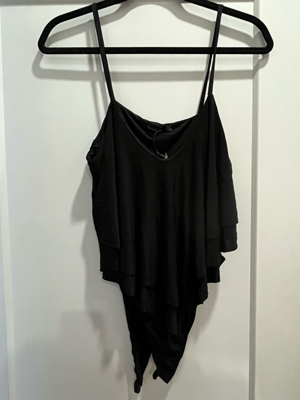 Boohoo Black Layered Ruffle bodysuit  with Spaghetti Straps